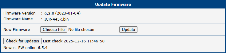 Update Firmware Administration Page