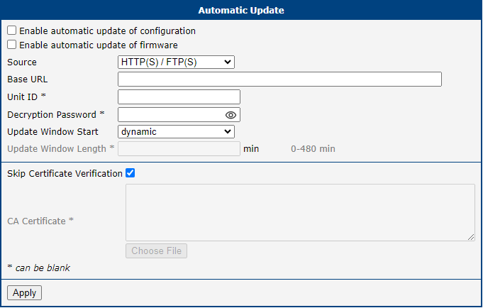 Automatic Update Configuration Page