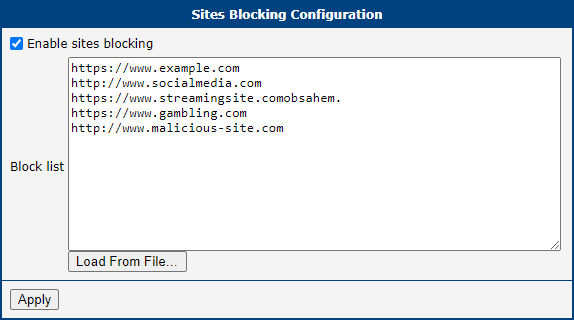 Firewall Sites Configuration Page