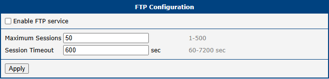 Configuration of FTP server