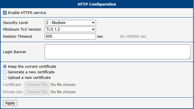 Web Server Configuration Page