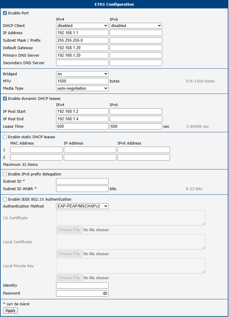 LAN Configuration for Example 1