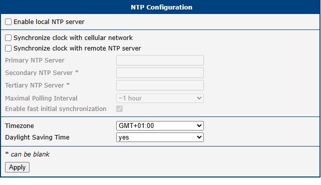 NTP Configuration Page