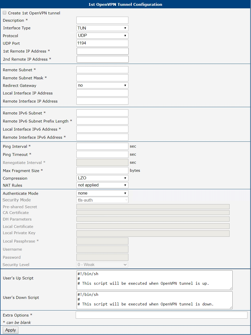 OpenVPN Configuration Page