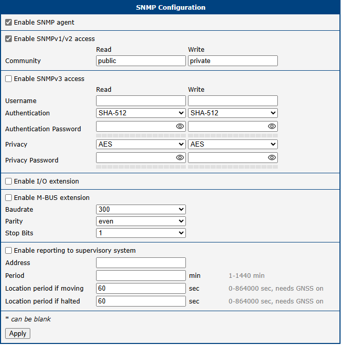 SNMP Configuration Page