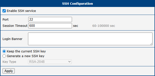 SSH Configuration Page
