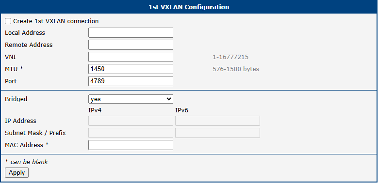 VXLAN configuration page