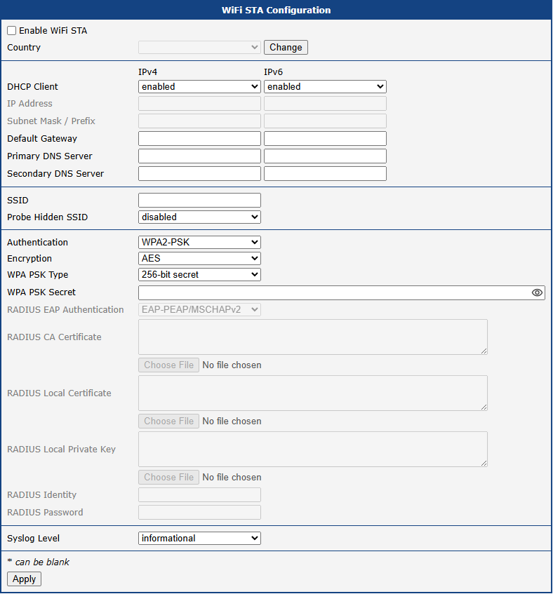 WiFi Station Configuration Page