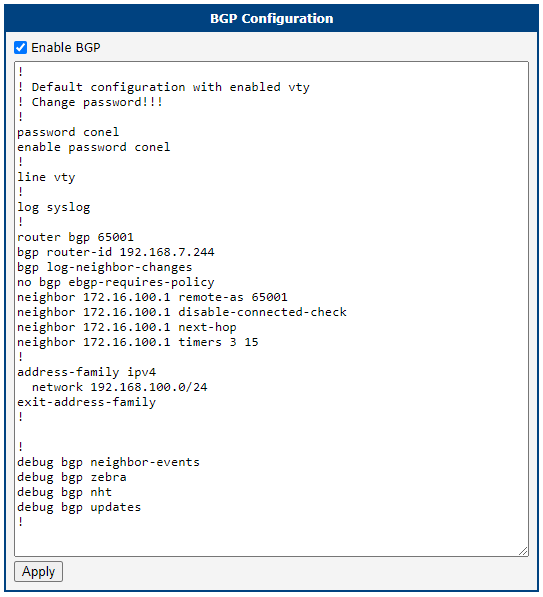 BGP configuration Router A