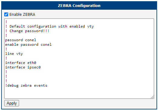 Zebra configuration Router B