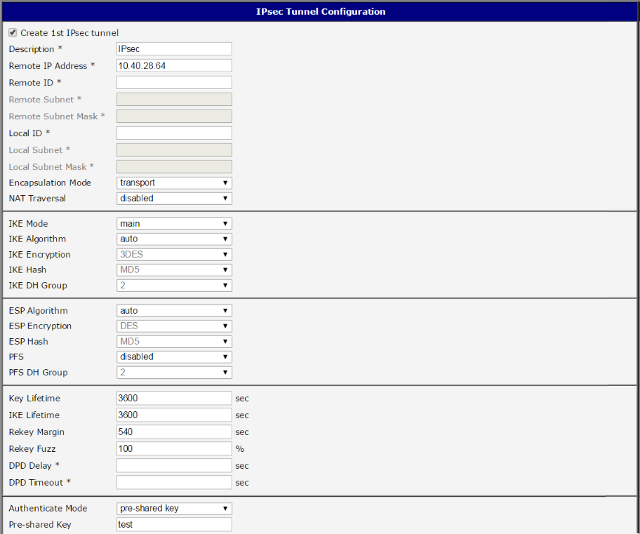 Router A — IPsec configuration (IPsec item in the Customization section)