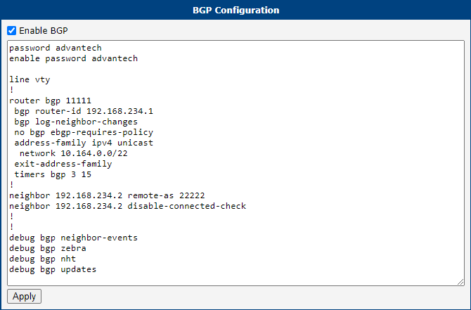 Client 1 FRR BGP configuration