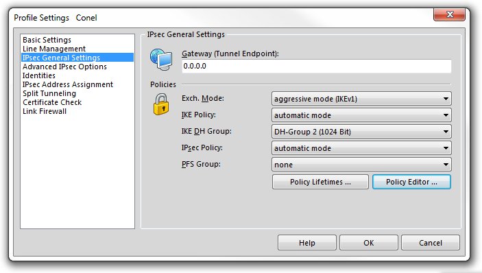 NCP Secure Entry Client — IPsec general settings