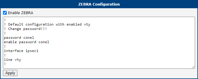 Client and server FRR Zebra configuration