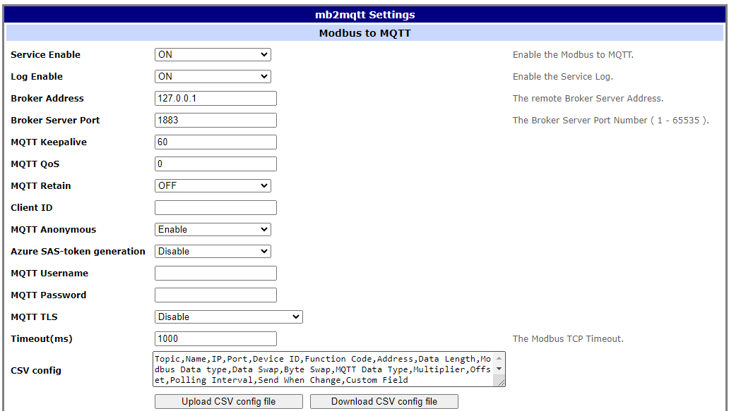 Modbus to MQTT configuration