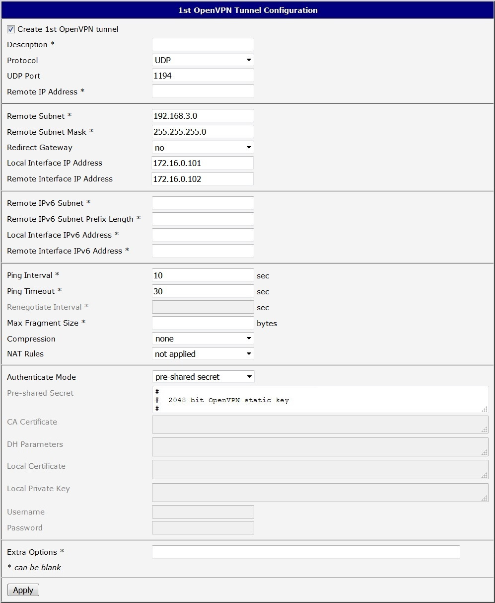 Configuration of the first router – SERVER (pre-shared secret)