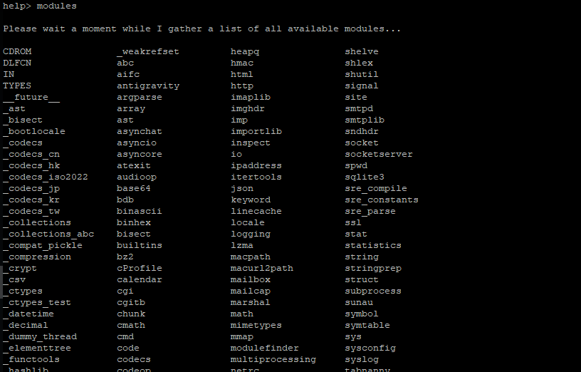 Example of listed available modules