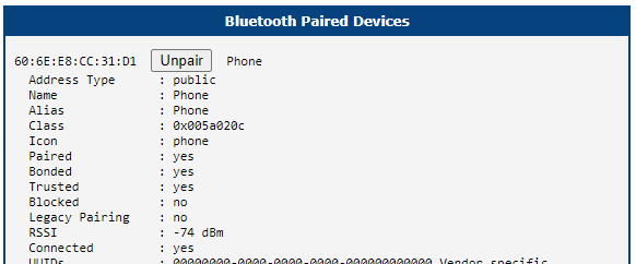 Properties of a paired, bonded, and trusted device