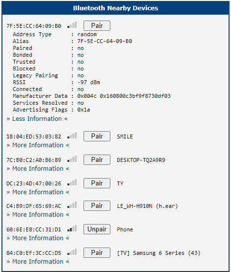 Nearby devices list