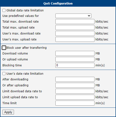 QoS configuration form