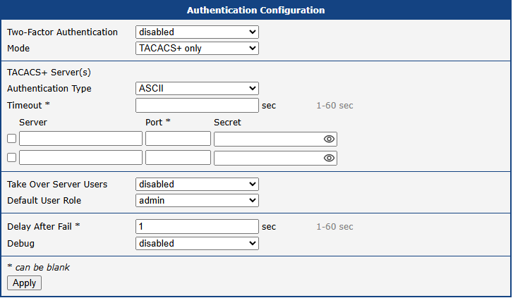 TACACS+ Configuration