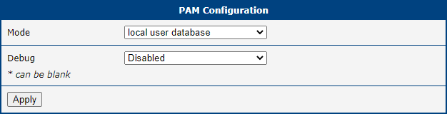 Authentication Configuration Page