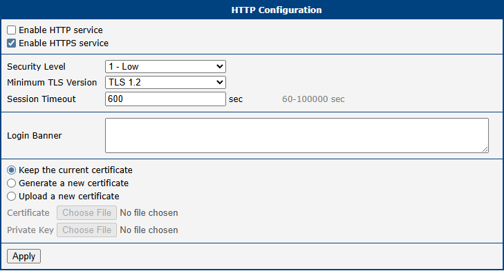 Web Server Configuration Page