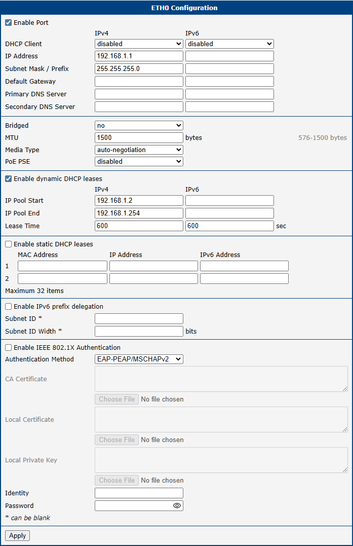 LAN Configuration Page
