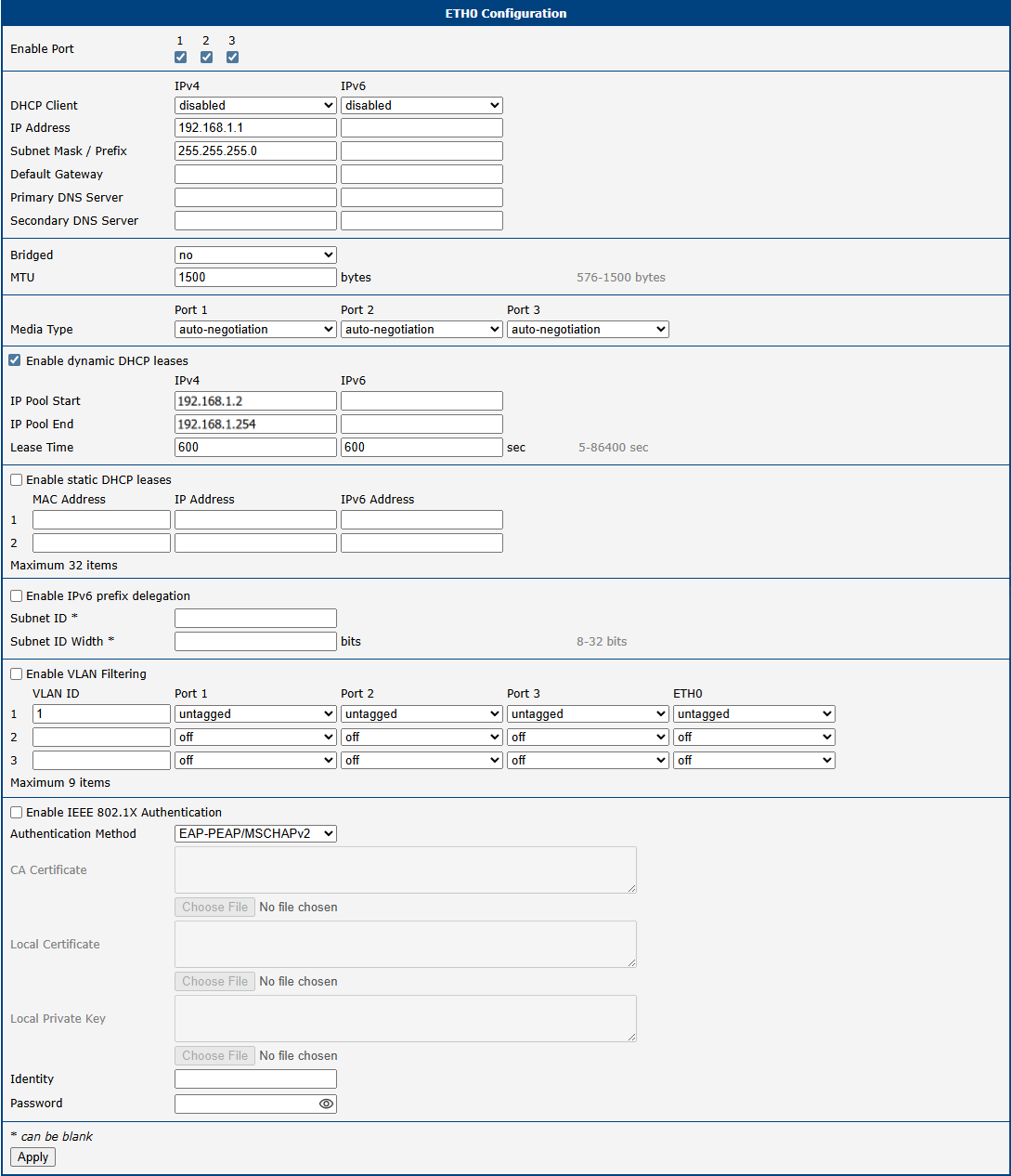 LAN Configuration Page