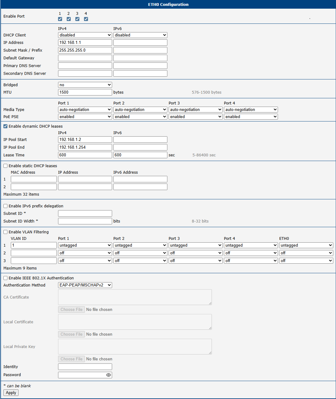 LAN Configuration Page