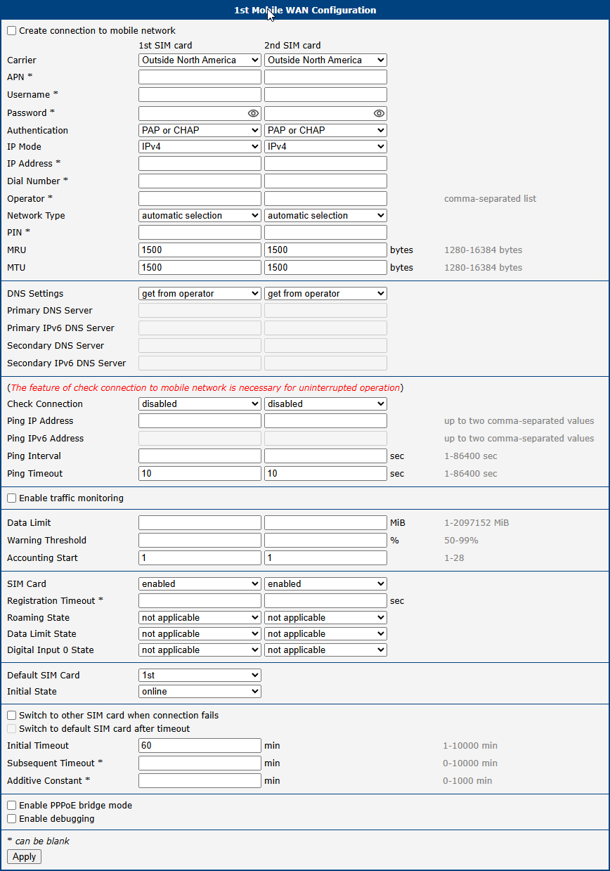 Mobile WAN Configuration