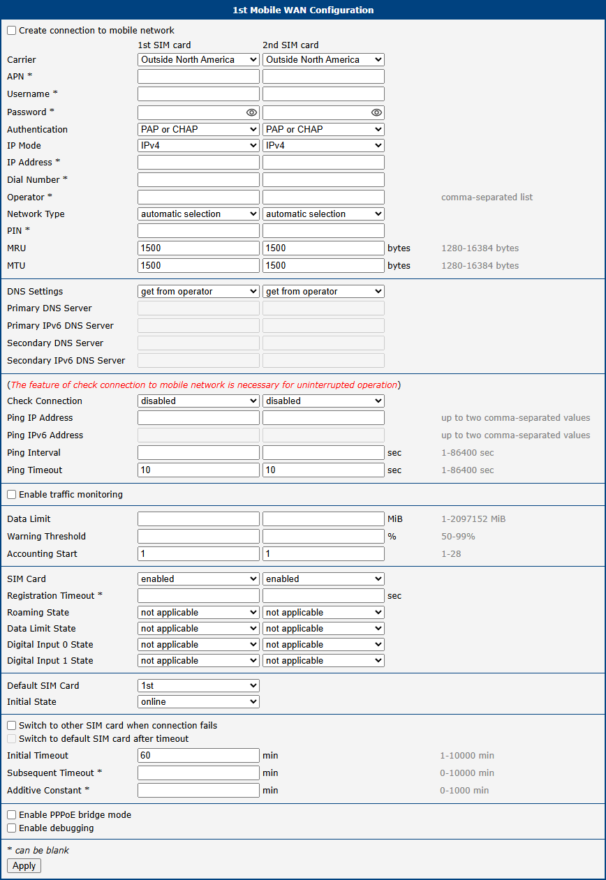 Mobile WAN Configuration