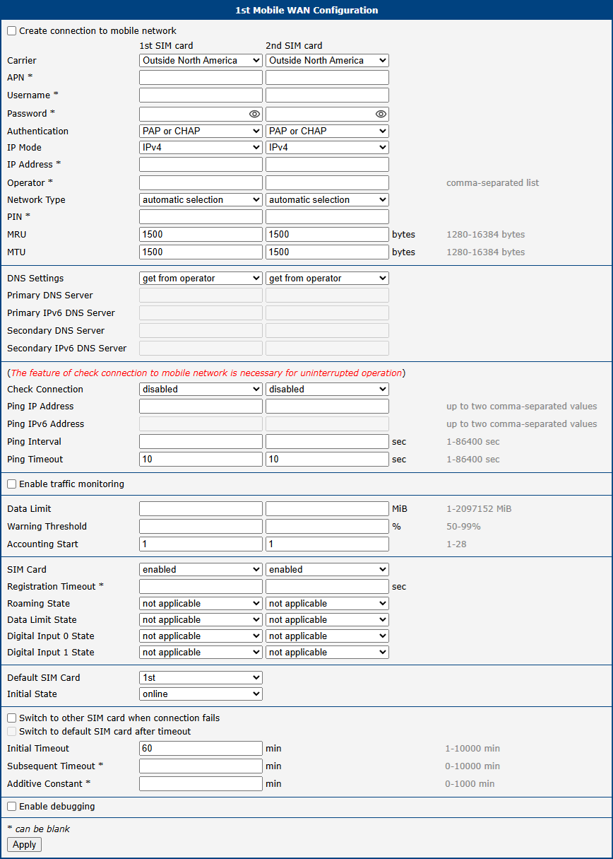 Mobile WAN Configuration