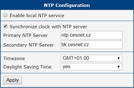 Example of NTP configuration