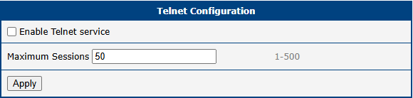 Telnet Configuration Page