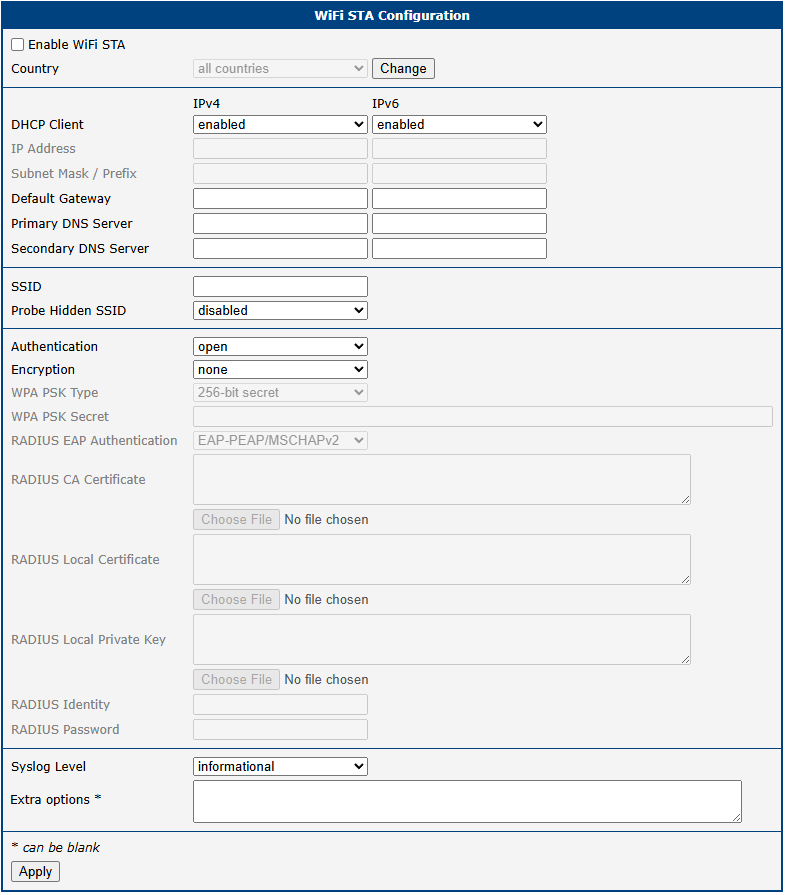 WiFi Station Configuration Page