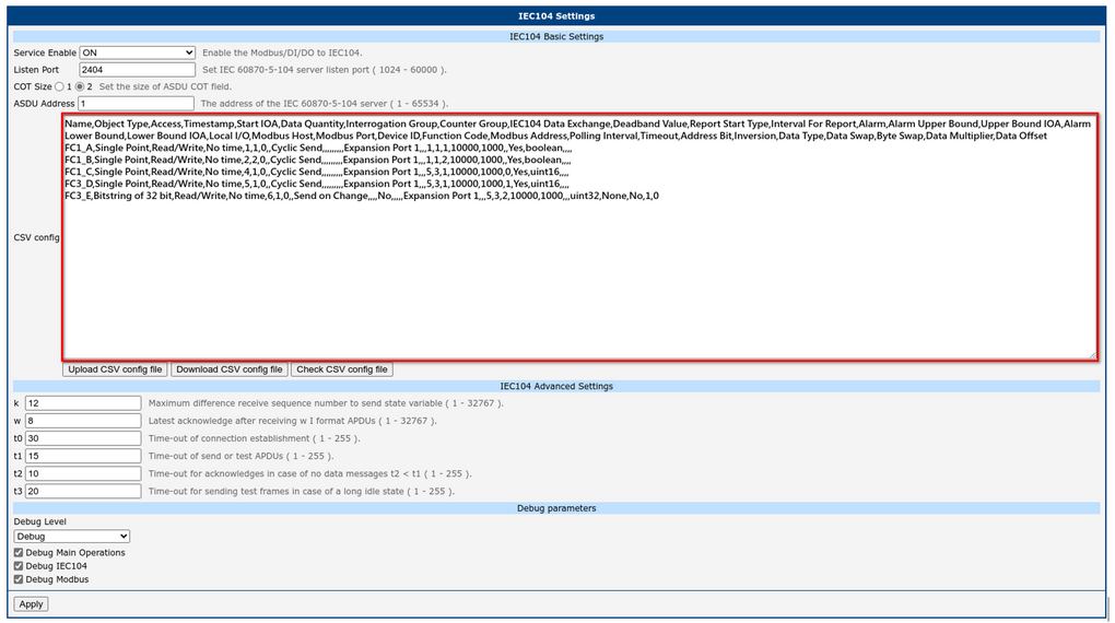 CSV Configuration Settings