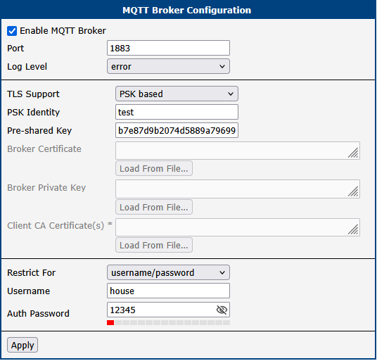 Broker Configuration for mosquitto_pub Example