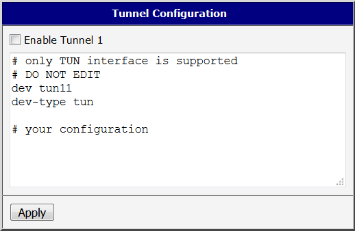 Configuration page — default state for Tunnel 1