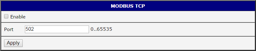 Modbus TCP configuration