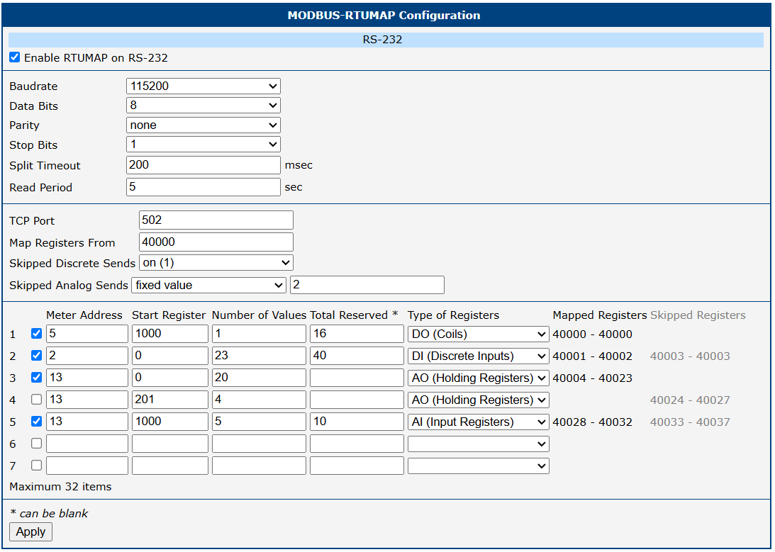 Configuration form
