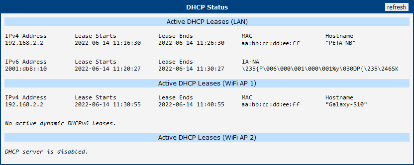 DHCP Status