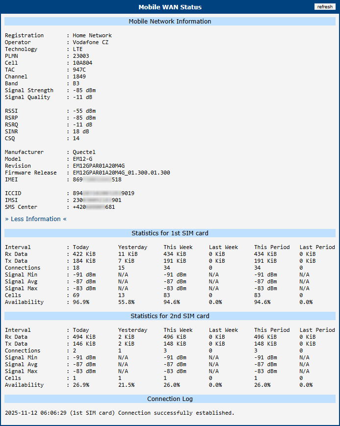 Mobile WAN Status