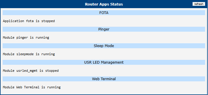 Router Apps status page