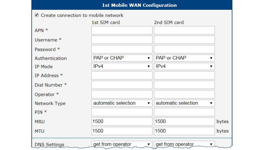 Access to the Internet from LAN: mobile WAN configuration