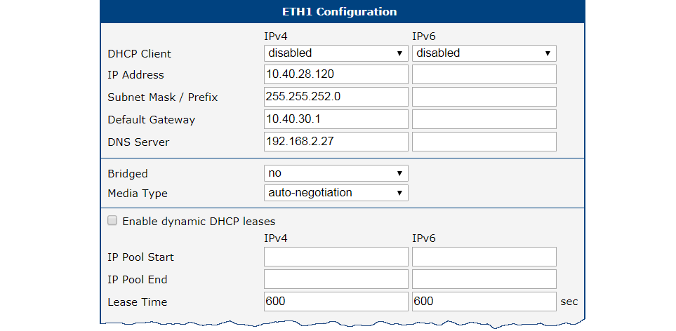 Backup access to the Internet: Ethernet configuration
