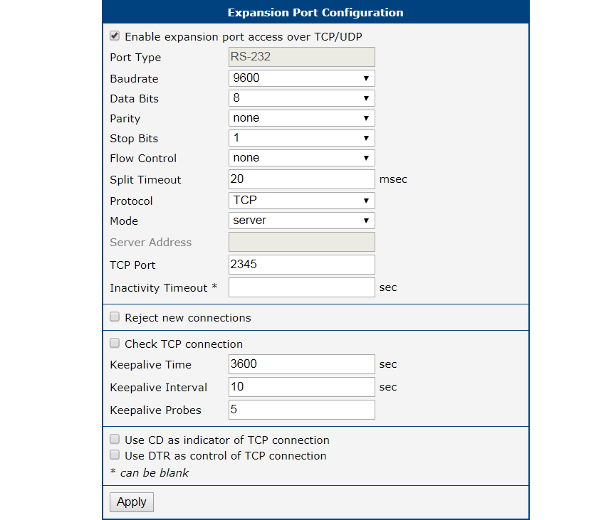 Serial gateway: Expansion Port configuration