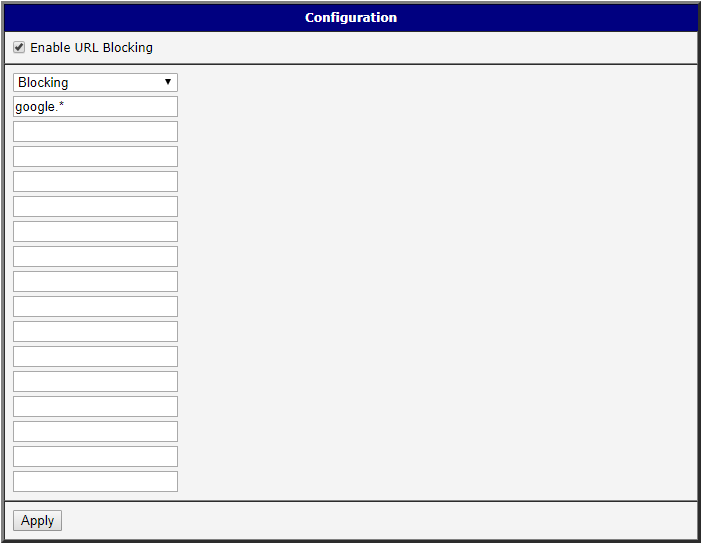 Example of Blocking mode enabled