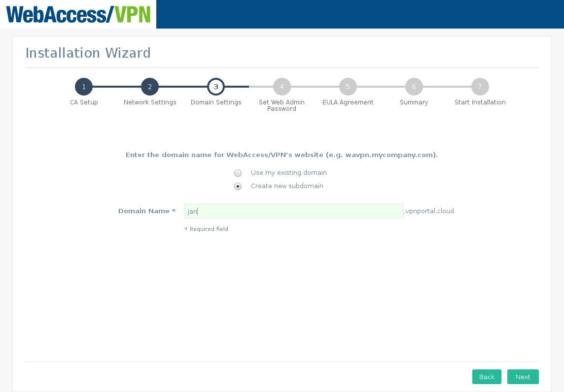 Wizard Step 3 — Domain Name