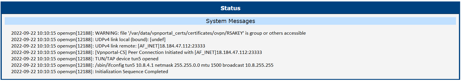 OpenVPN Tunnel status page